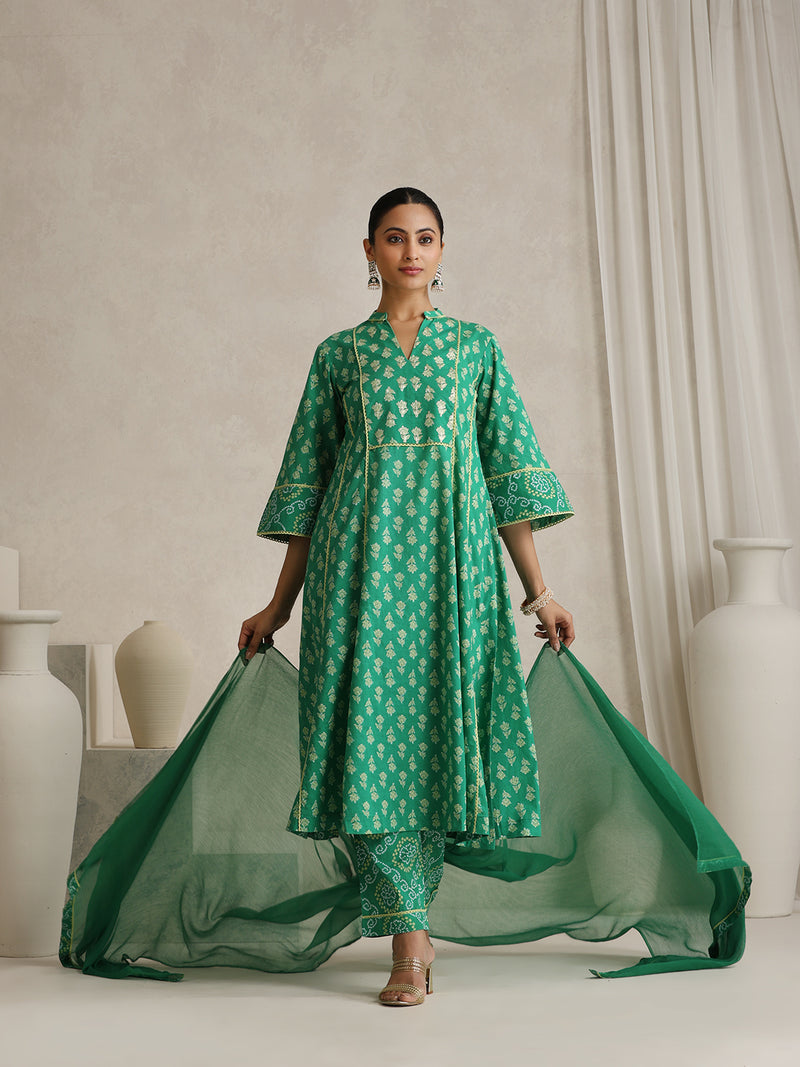 Women Floral Printed Regular Pure Cotton Kurta with Palazzos & With Dupatta