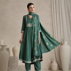 Khushal K Ethnic Motifs Green  Anarkali Sequinned Kurta set
