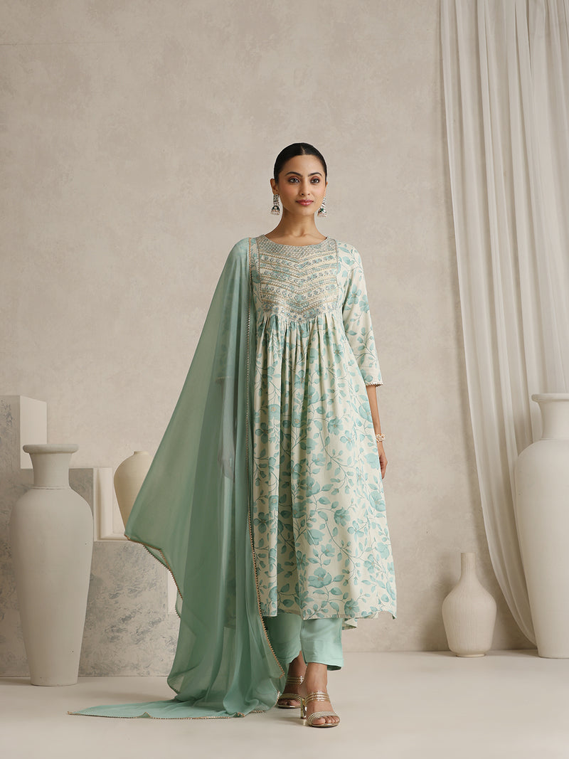 Khushal K Women Floral Printed  Thread Work Kurta set