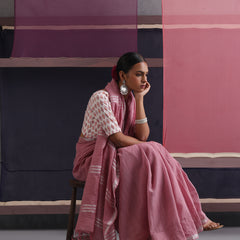 Women Cotton Pink Linen Printed Saree