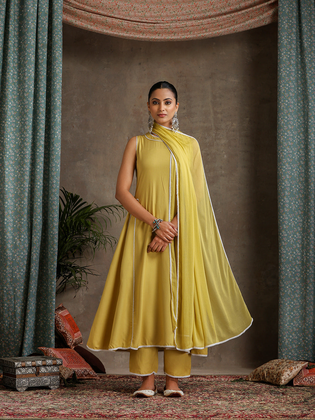 Anarkali Kurta With Palazzos And Dupatta