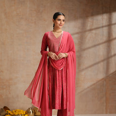 Rayon Anarkali Kurta Set featuring intricate  thread embroidery and a graceful, contrast Chiffon dupatta