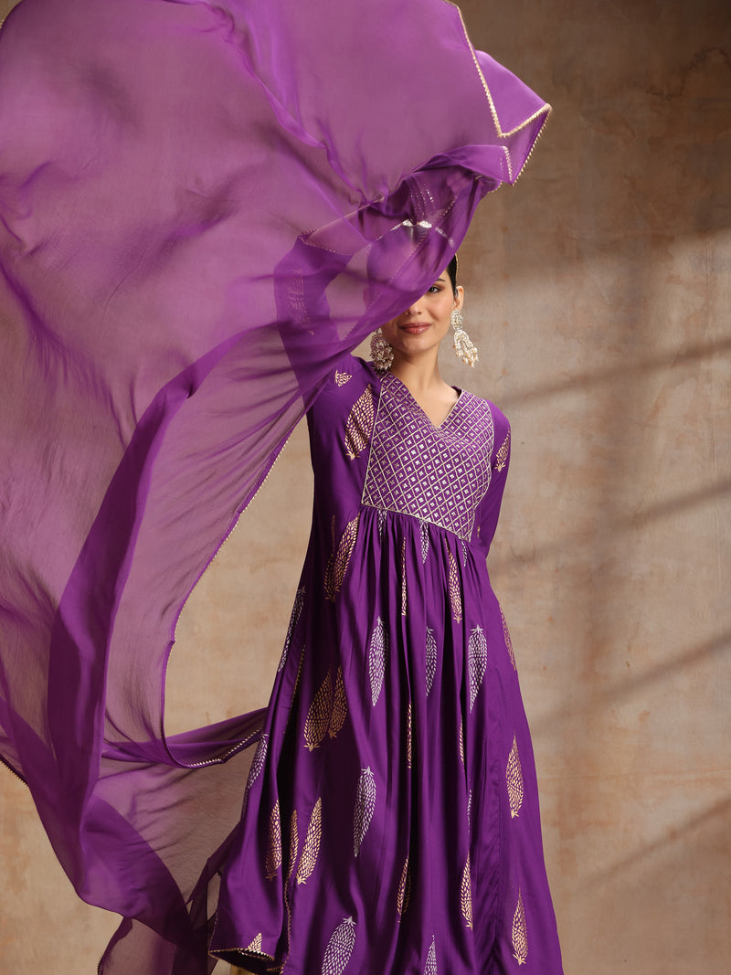Women Ethnic Motifs Printed Tiered Sequinned Kurta with Trousers & Dupatta