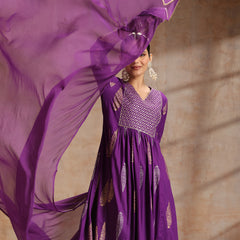 Women Ethnic Motifs Printed Tiered Sequinned Kurta with Trousers & Dupatta