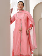 Floral Embroidered Sequinned Jacket Straight Kurta With Palazzos & Dupatta