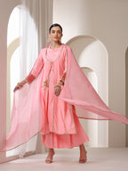 Floral Embroidered Sequinned Jacket Straight Kurta With Palazzos & Dupatta