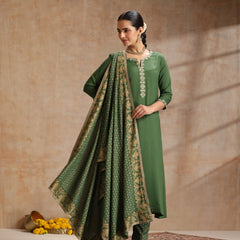 Ethnic Motifs Embroidered V-Neck Thread Work Kurta With Trousers & Dupatta