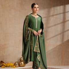 Ethnic Motifs Embroidered V-Neck Thread Work Kurta With Trousers & Dupatta
