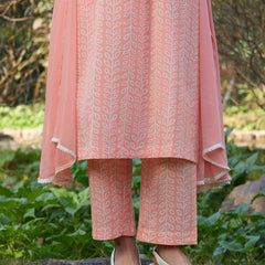 Khushal K Women Printed Regular Pure Cotton peach Kurta & Palazzo With Dupatta