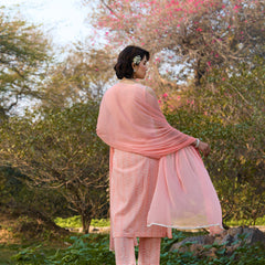 Khushal K Women Printed Regular Pure Cotton peach Kurta & Palazzo With Dupatta