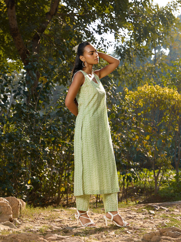 Khushal K Women Printed Regular Pure Cotton green Kurta & Palazzo With Dupatta