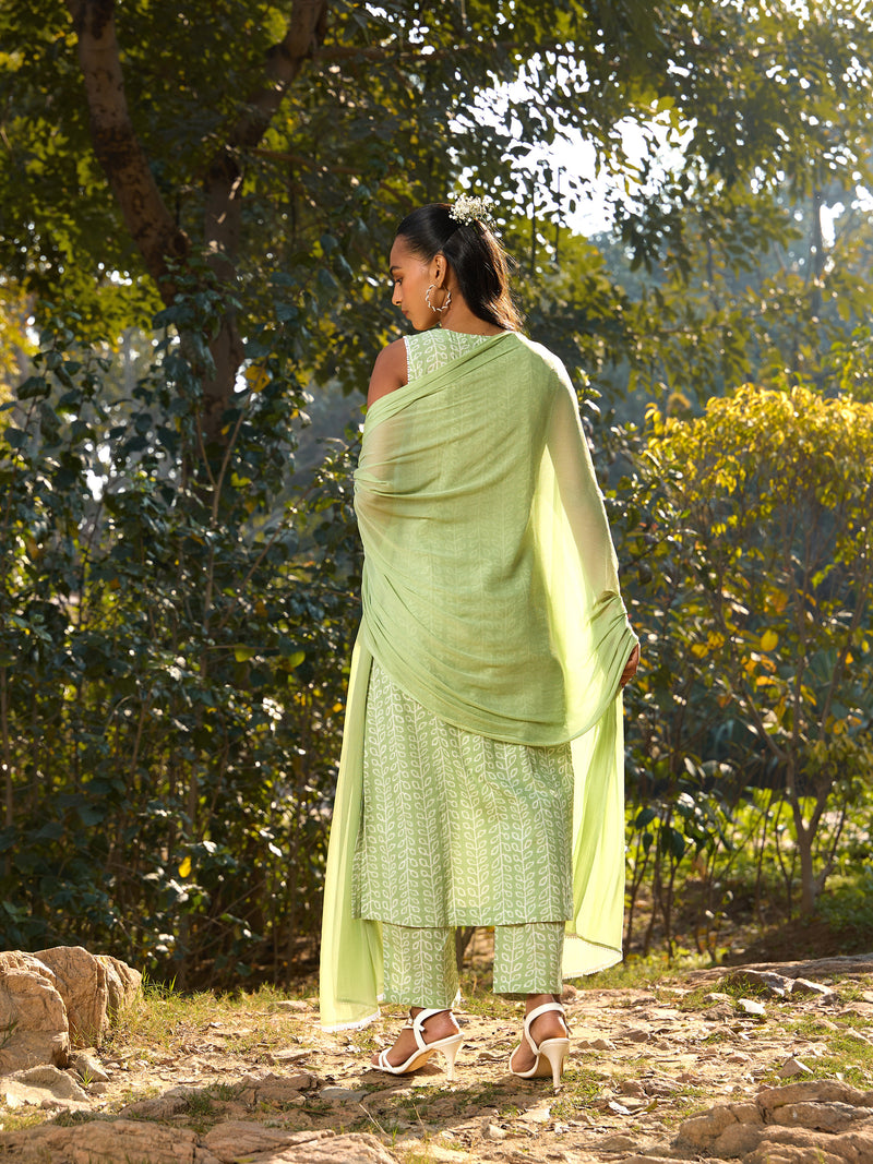 Khushal K Women Printed Regular Pure Cotton green Kurta & Palazzo With Dupatta
