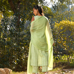 Khushal K Women Printed Regular Pure Cotton green Kurta & Palazzo With Dupatta