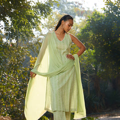 Khushal K Women Printed Regular Pure Cotton green Kurta & Palazzo With Dupatta