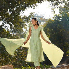 Khushal K Women Printed Regular Pure Cotton green Kurta & Palazzo With Dupatta