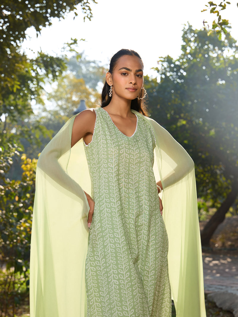 Khushal K Women Printed Regular Pure Cotton green Kurta & Palazzo With Dupatta