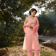 Khushal K Women Printed Regular Pure Cotton peach Kurta & Palazzo With Dupatta