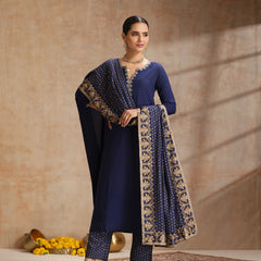 Ethnic Motifs Embroidered V-Neck Thread Work Kurta With Trousers & Dupatta