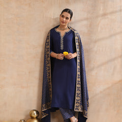 Ethnic Motifs Embroidered V-Neck Thread Work Kurta With Trousers & Dupatta