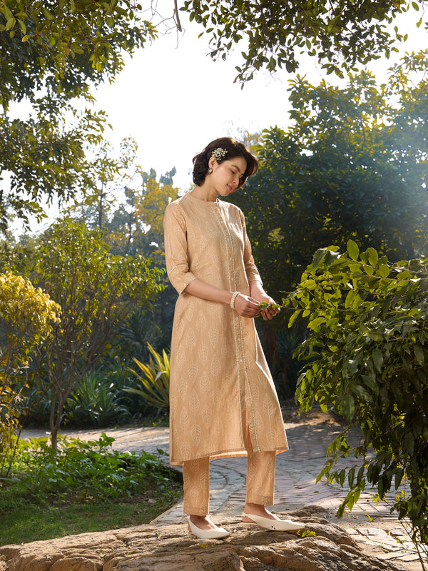 Khushal K Women Printed Regular Pure Cotton brown Kurta & Palazzo With Dupatta