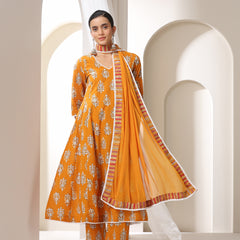 Women Floral Printed Regular Pure Cotton Kurta with Palazzos & With Dupatta
