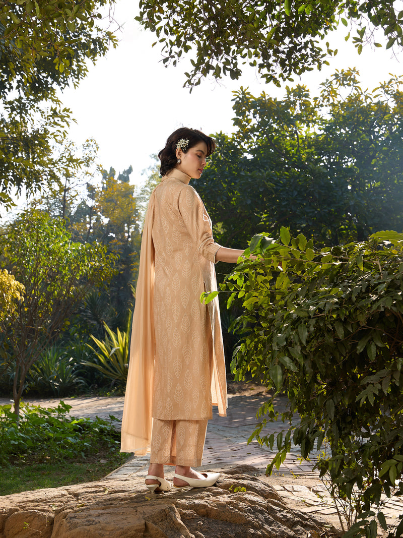 Khushal K Women Printed Regular Pure Cotton brown Kurta & Palazzo With Dupatta