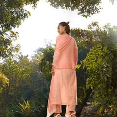 Khushal K Women Printed Regular Pure Cotton peach Kurta & Palazzo With Dupatta