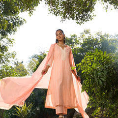 Khushal K Women Printed Regular Pure Cotton peach Kurta & Palazzo With Dupatta