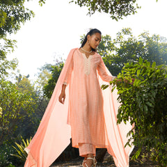 Khushal K Women Printed Regular Pure Cotton peach Kurta & Palazzo With Dupatta