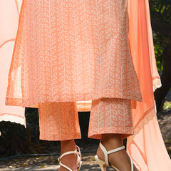 Khushal K Women Printed Regular Pure Cotton peach Kurta & Palazzo With Dupatta