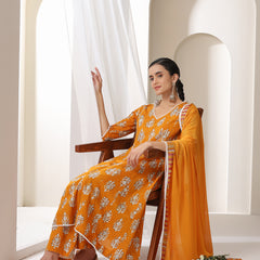 Women Floral Printed Regular Pure Cotton Kurta with Palazzos & With Dupatta