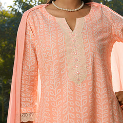 Khushal K Women Printed Regular Pure Cotton peach Kurta & Palazzo With Dupatta