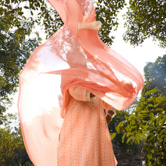 Khushal K Women Printed Regular Pure Cotton peach Kurta & Palazzo With Dupatta