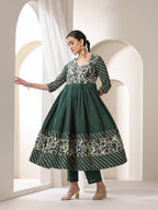 Floral Yoke Design V-Neck Pleated Anarkali Kurta With Palazzos & Dupatta