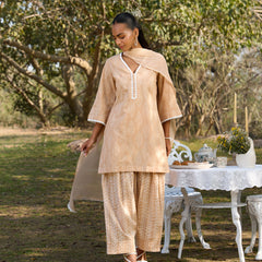 Khushal K Women Printed Regular Pure Cotton brown Kurta & Farsi Salwar With Dupatta