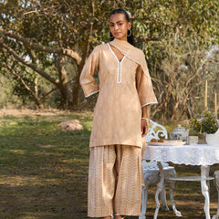 Khushal K Women Printed Regular Pure Cotton brown Kurta & Farsi Salwar With Dupatta