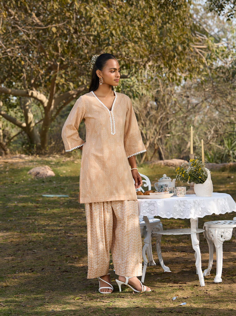Khushal K Women Printed Regular Pure Cotton brown Kurta & Farsi Salwar With Dupatta