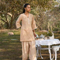 Khushal K Women Printed Regular Pure Cotton brown Kurta & Farsi Salwar With Dupatta