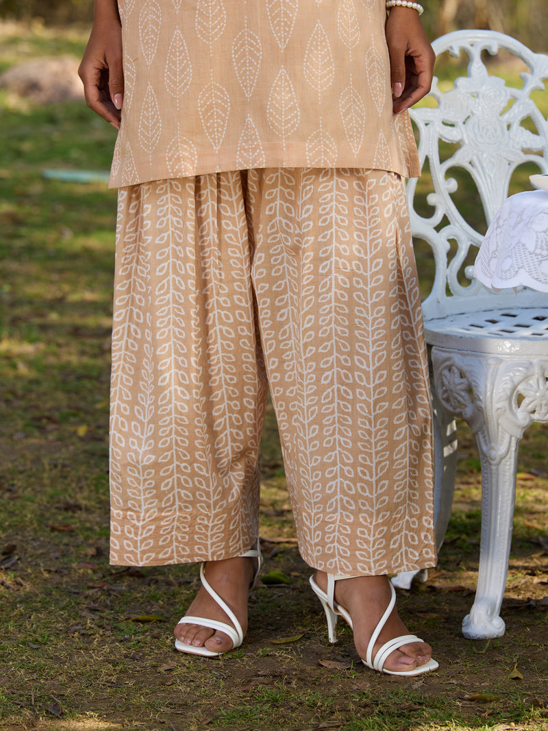 Khushal K Women Printed Regular Pure Cotton brown Kurta & Farsi Salwar With Dupatta
