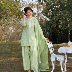 Khushal K Women Printed Regular Pure Cotton green Kurta & Farsi Salwar With Dupatta
