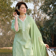 Khushal K Women Printed Regular Pure Cotton green Kurta & Farsi Salwar With Dupatta