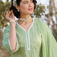 Khushal K Women Printed Regular Pure Cotton green Kurta & Farsi Salwar With Dupatta