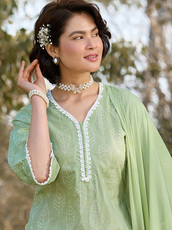 Khushal K Women Printed Regular Pure Cotton green Kurta & Farsi Salwar With Dupatta