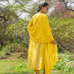 Khushal K Women Printed Regular Pure Cotton yellow Kurta & Palazzo With Dupatta