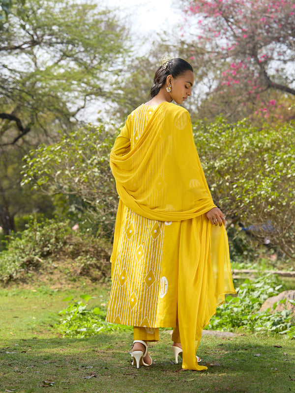 Khushal K Women Printed Regular Pure Cotton yellow Kurta & Palazzo With Dupatta