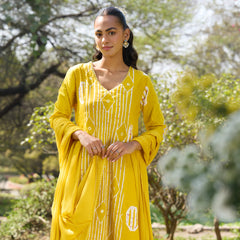 Khushal K Women Printed Regular Pure Cotton yellow Kurta & Palazzo With Dupatta