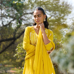 Khushal K Women Printed Regular Pure Cotton yellow Kurta & Palazzo With Dupatta