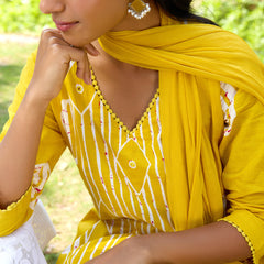 Khushal K Women Printed Regular Pure Cotton yellow Kurta & Palazzo With Dupatta