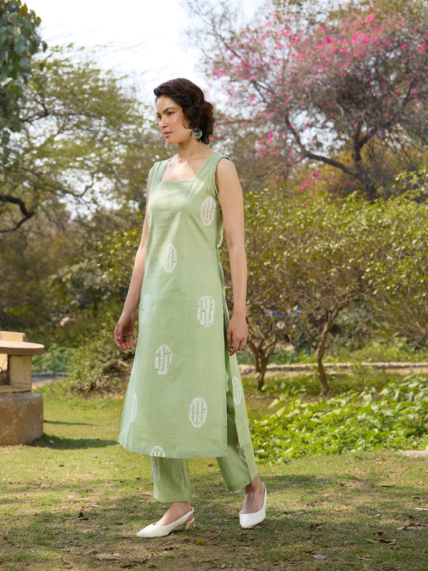 Khushal K Women Printed Regular Pure Cotton green Kurta & Palazzo With Dupatta