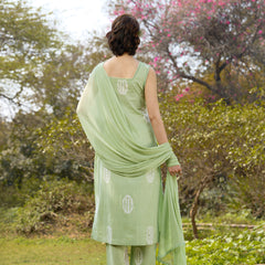 Khushal K Women Printed Regular Pure Cotton green Kurta & Palazzo With Dupatta
